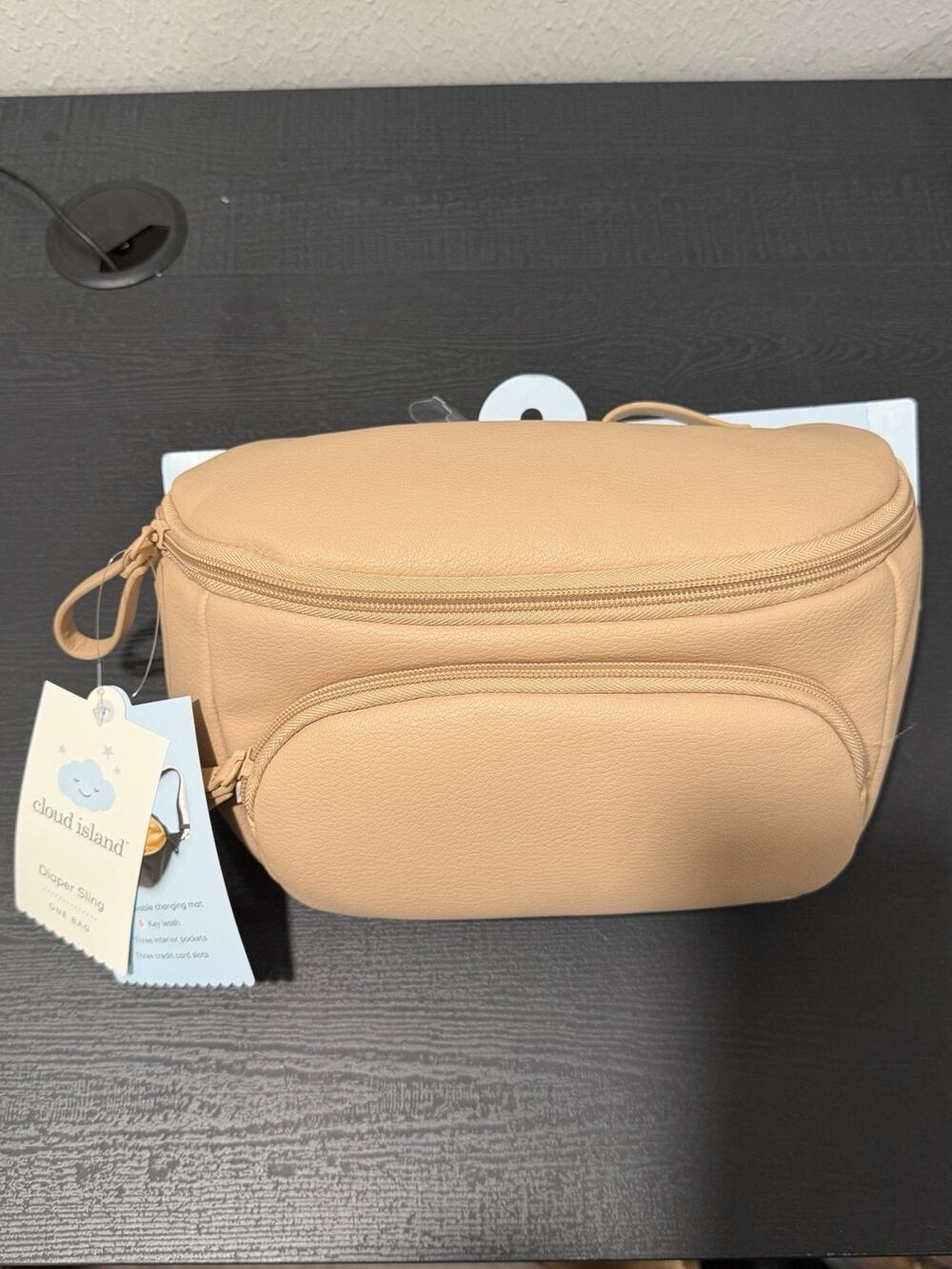 Cloud Island Baby Diaper Sling Bag Crossbody Beige Solid Adjustable Strap Zipper